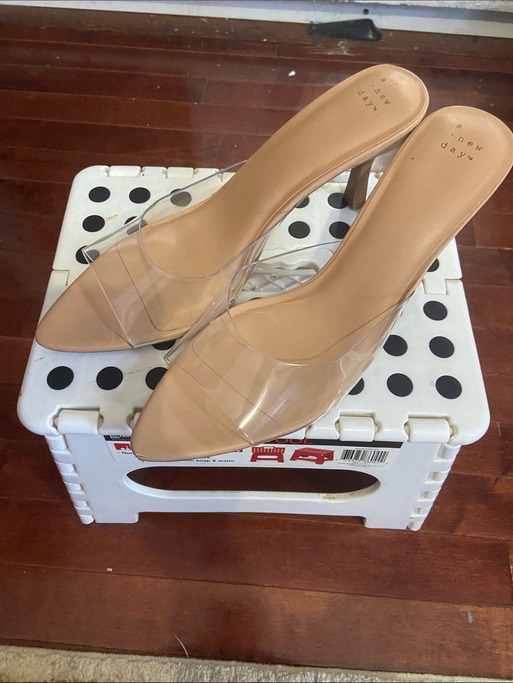a new day Nude Pointed Toe Mules with Clear Straps